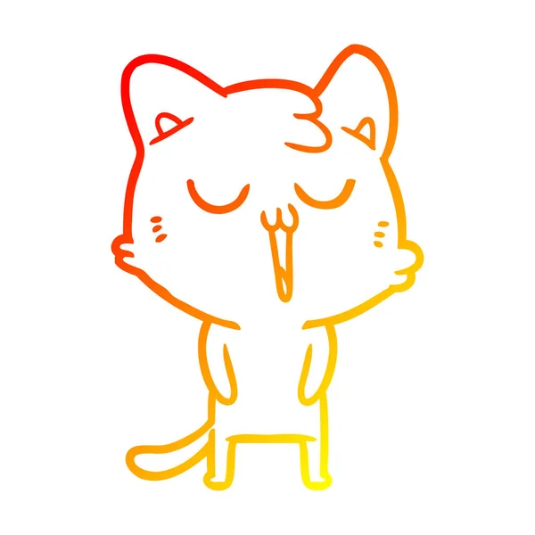 Warm gradient line drawing cartoon cat singing — Stock Vector