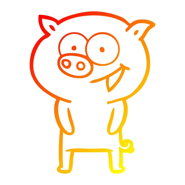 Warm gradient line drawing cheerful pig cartoon — Stock Vector