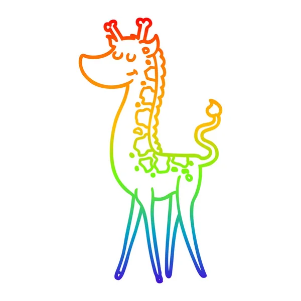 Rainbow gradient line drawing cartoon giraffe — Stock Vector