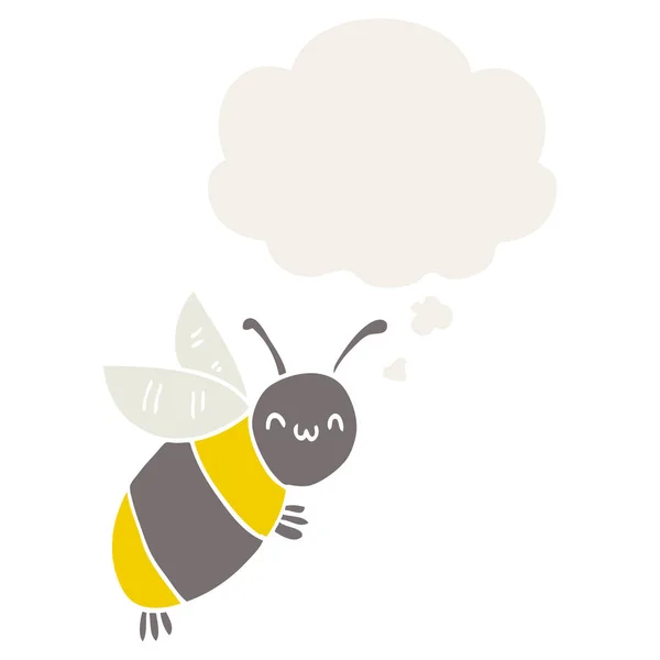 Słodkie kreskówka Pszczoła i myśl bańka w stylu retro — Wektor stockowy