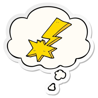 karikatür yıldırım ve baskılı bir etiket olarak kabarcık düşünce