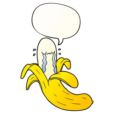 düzgün degrade tarzında karikatür ağlayan muz ve konuşma balonu