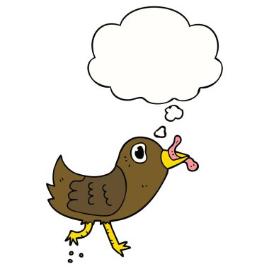 solucan ve düşünce balonu ile karikatür kuş