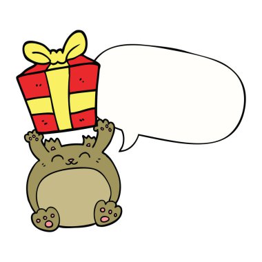 sevimli karikatür noel ayı ve konuşma balonu