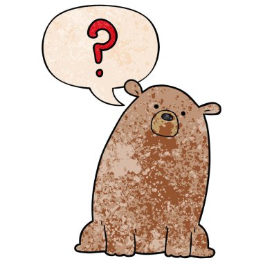 retro doku tarzında karikatür meraklı ayı ve konuşma balonu