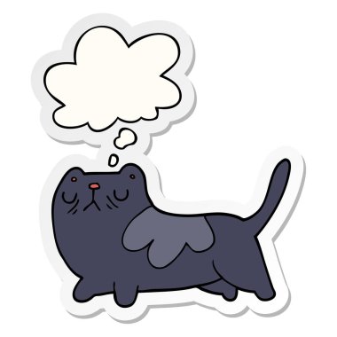 karikatür kedi ve baskılı bir etiket olarak kabarcık düşünce