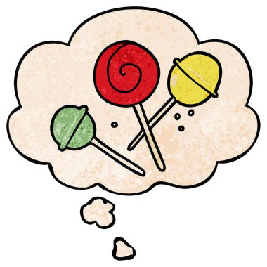 karikatür lolipop ve grunge doku desen st düşünce balonu