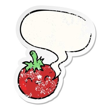 sevimli karikatür domates ve konuşma balonu sıkıntılı etiket