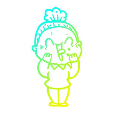 soğuk degrade çizgi çizim karikatür mutlu yaşlı kadın