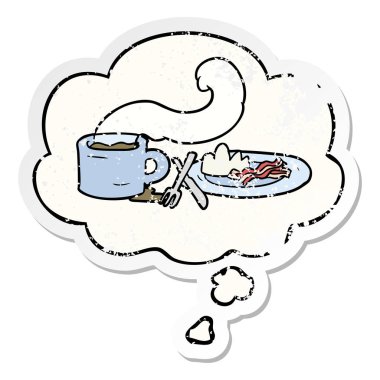 karikatür kahvaltı ve sıkıntılı yıpranmış sticke olarak kabarcık düşünce