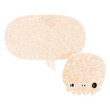 retro dokulu tarzda karikatür kafatası ve konuşma balonu