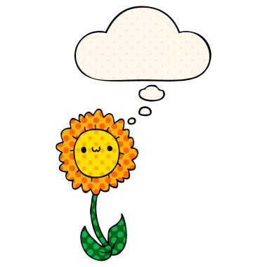 çizgi film çiçek ve çizgi roman tarzında düşünce balonu