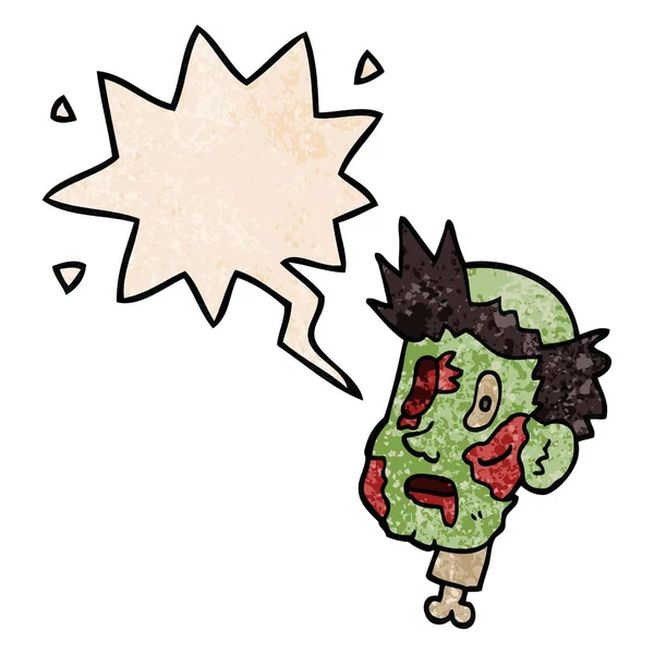 Cartoon zombie head and speech bubble in retro texture style — Stock Vector