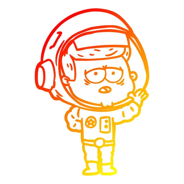 따뜻한 그라데이션 라인 드로잉 만화 피곤 우주 비행사 — 스톡 벡터