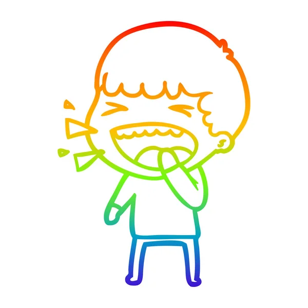 Arco iris gradiente línea dibujo dibujos animados riendo hombre — Vector de stock