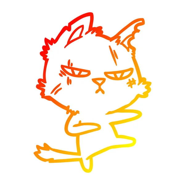 Línea de gradiente caliente dibujo duro dibujos animados gato — Vector de stock