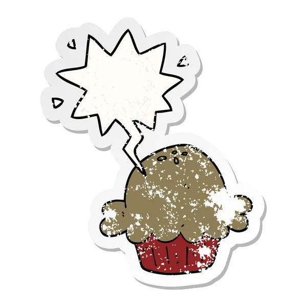 Cartoon Pie en toespraak bubble noodlijdende sticker — Stockvector