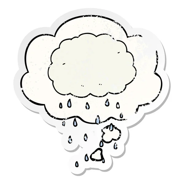 Karikatür yağmur bulutu ve sıkıntılı yıpranmış sopa olarak kabarcık düşünce — Stok Vektör