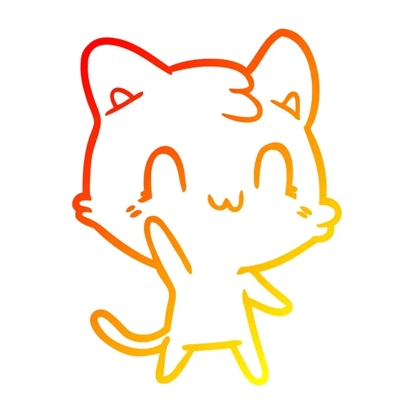 温暖的渐变线绘制卡通快乐猫 — 图库矢量图片
