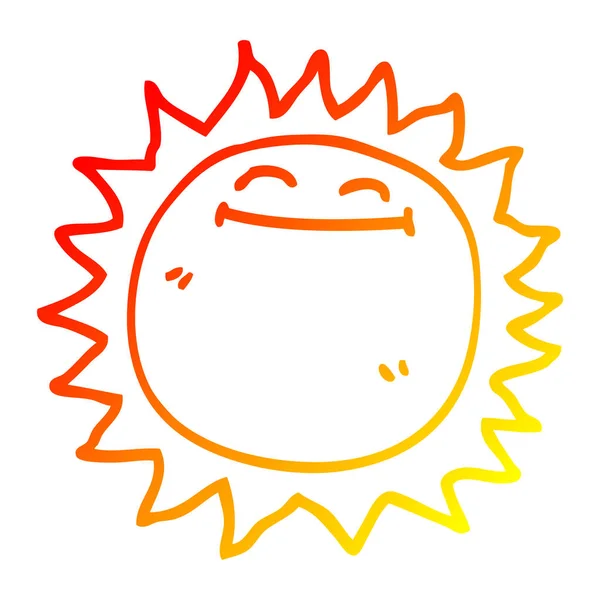 Línea de gradiente caliente dibujo dibujos animados sol brillante — Vector de stock