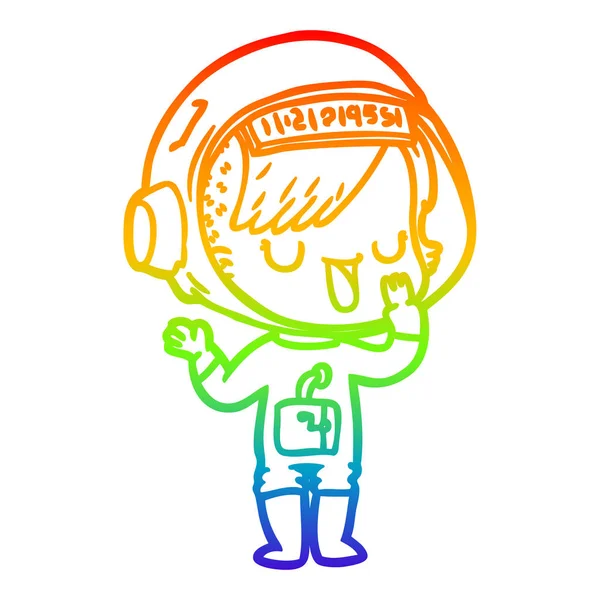 Arco iris gradiente línea dibujo dibujos animados astronauta mujer — Vector de stock