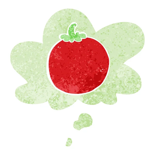 卡通番茄和复古纹理风格的思想泡沫 — 图库矢量图片