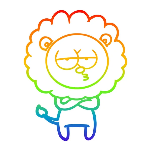 Rainbow gradient ligne dessin dessin animé fatigué lion — Image vectorielle