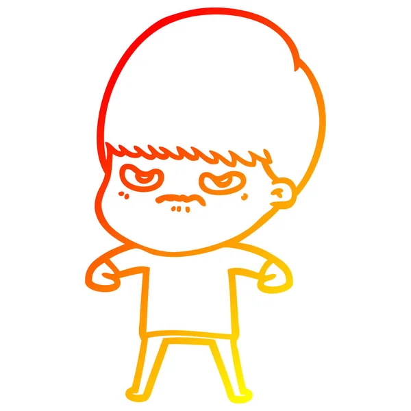 Chaud gradient ligne dessin dessin animé garçon en colère — Image vectorielle