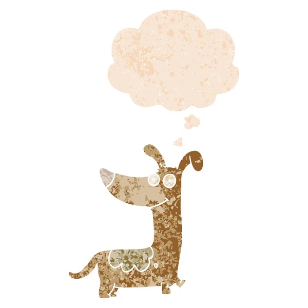 Retro dokulu tarzında karikatür köpek ve düşünce balonu — Stok Vektör