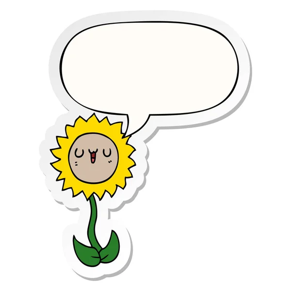 Cartoon bloem en toespraak bubble sticker — Stockvector
