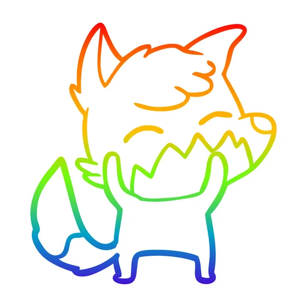 Linea gradiente arcobaleno disegno fumetto volpe — Vettoriale Stock