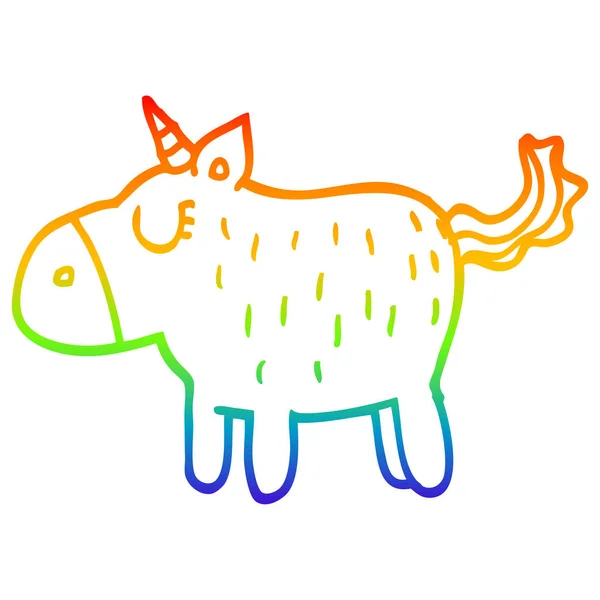 Regenbogen-Gradienten-Linie Zeichnung Cartoon niedliches Einhorn — Stockvektor