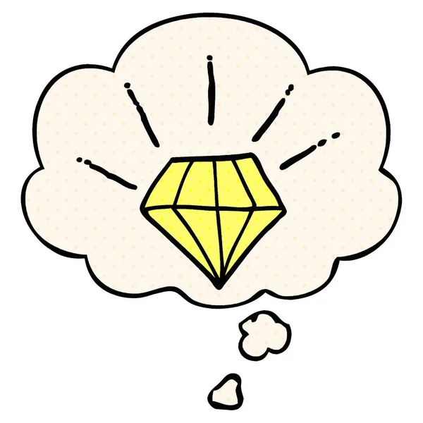 Cartoon-Tätowierung Diamant und Gedankenblase im Comic-Stil — Stockvektor