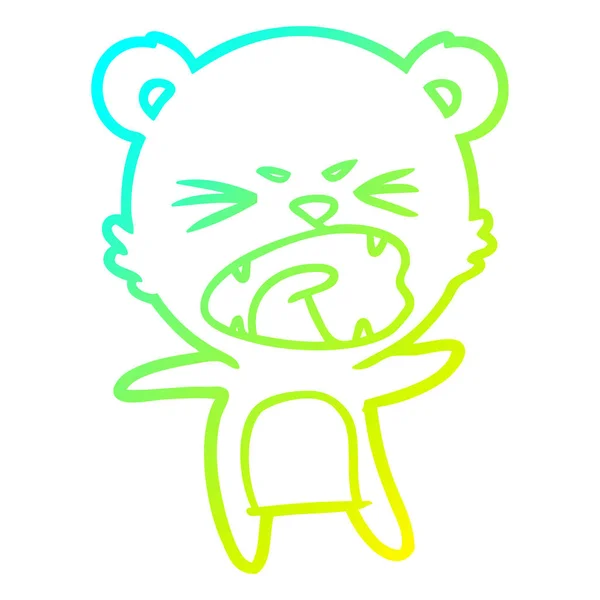 Linea gradiente freddo disegno arrabbiato cartone animato orso — Vettoriale Stock
