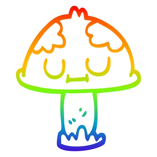 Rainbow gradient ligne dessin dessin animé mignon champignon — Image vectorielle