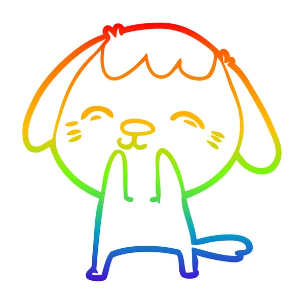 Rainbow gradient line drawing happy cartoon dog — Stock Vector