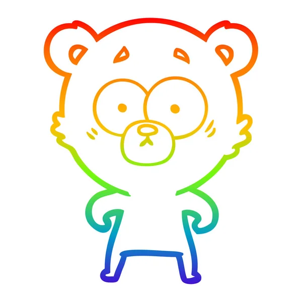 Rainbow gradient linje ritning förvånad Bear Cartoon — Stock vektor