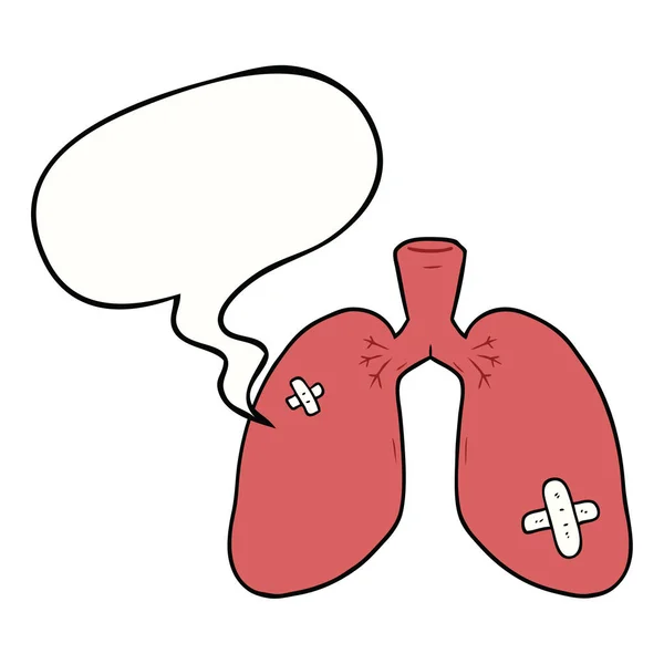 Desenhos animados pulmões reparados e bolha de fala — Vetor de Stock