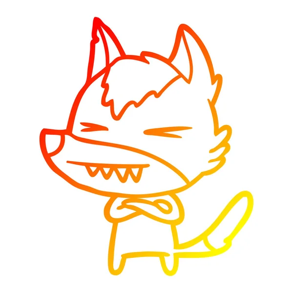 Warme Gradientenlinie Zeichnung wütender Wolf Cartoon — Stockvektor