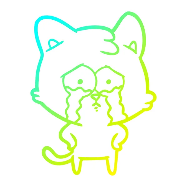 Soğuk degrade çizgi çizim karikatür ağlayan kedi — Stok Vektör