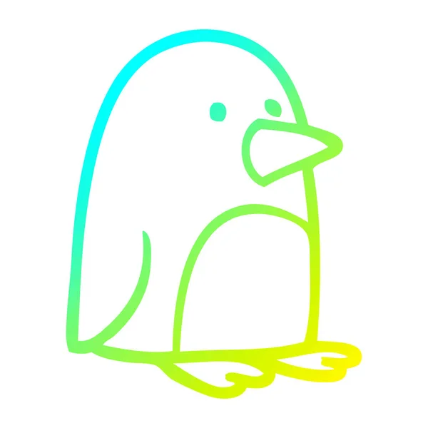 Línea de gradiente frío dibujo dibujos animados pingüino pequeño — Vector de stock