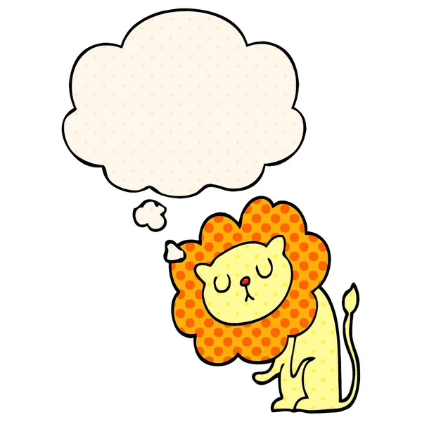 Söt tecknad lejon och tankebubbla i serietidning stil — Stock vektor