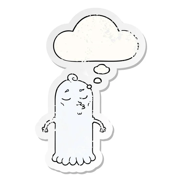 Cartoon ghost and thought bubble as a distressed worn sticker — Stock Vector