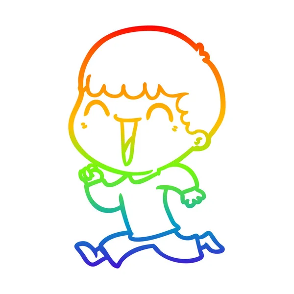 Rainbow gradien line drawing cartoon happy man - Stok Vektor