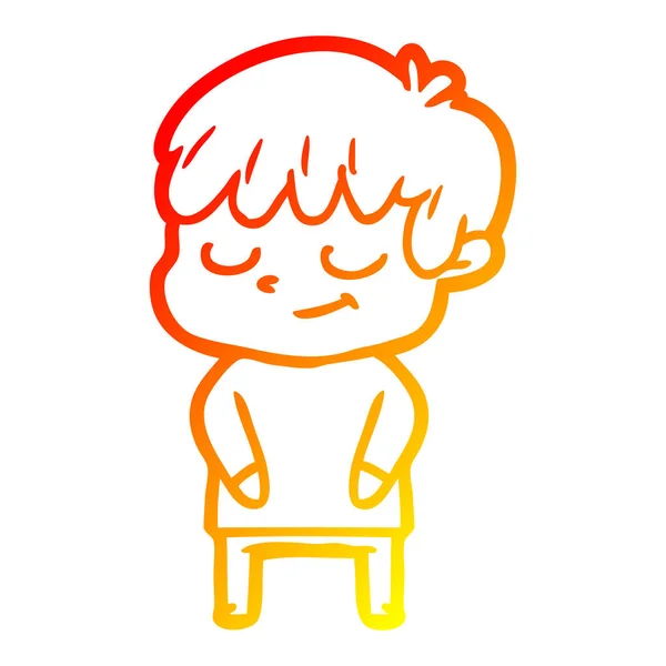 Linea gradiente caldo disegno cartone animato ragazzo felice — Vettoriale Stock