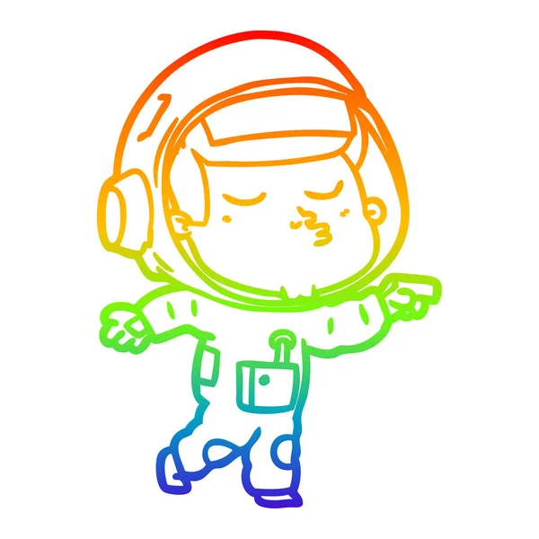 Rainbow Gradient Line Zeichnung Cartoon selbstbewussten Astronauten — Stockvektor