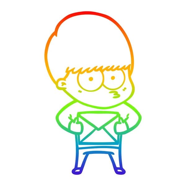 Rainbow gradient line drawing nervous cartoon boy — Stock Vector