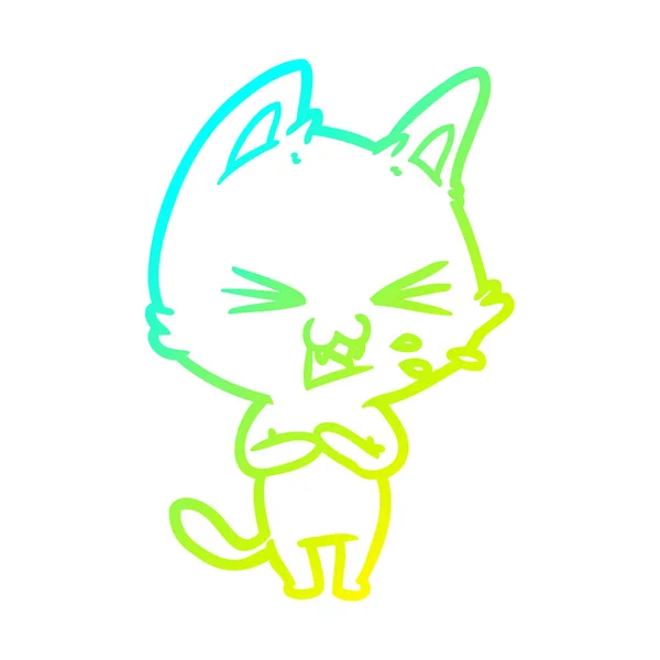 Froid gradient ligne dessin dessin animé chat sifflement — Image vectorielle