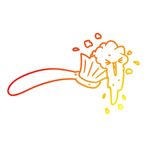 Linha gradiente quente desenho cartoon escova de dentes e pasta de dentes — Vetor de Stock