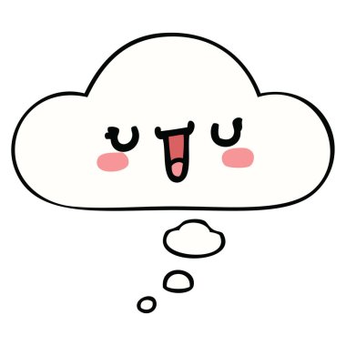 mutlu karikatür yüz ve düşünce balonu